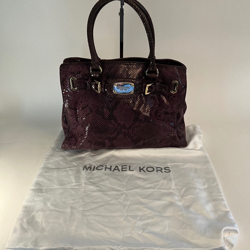 Michael Kors Purple Snake Skin Pattern Double Pocket Handbag - Picture 1 of 14